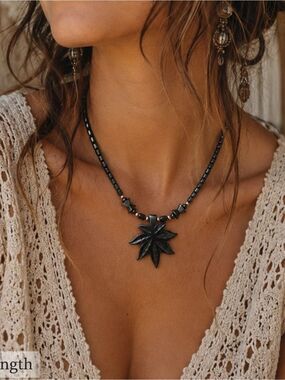 Vintage Hematite Leaf Pendant Necklace